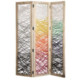 3 Panel Wooden Screen with Woven Reinforced Yarn, Multicolor