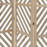Benzara 3 Panel Wooden Frame Screen with Diagonal Cut Slats, Natural Brown BM228619 Brown Solid Wood BM228619