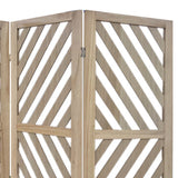 Benzara 3 Panel Wooden Frame Screen with Diagonal Cut Slats, Natural Brown BM228619 Brown Solid Wood BM228619