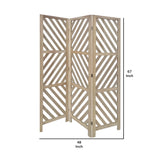 Benzara 3 Panel Wooden Frame Screen with Diagonal Cut Slats, Natural Brown BM228619 Brown Solid Wood BM228619