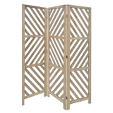 Benzara 3 Panel Wooden Frame Screen with Diagonal Cut Slats, Natural Brown BM228619 Brown Solid Wood BM228619