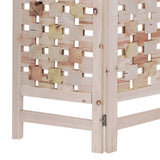 Benzara 3 Panel Wooden Screen with Interspersed Square Pattern, Cream BM228620 Cream Solid Wood BM228620