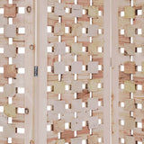 Benzara 3 Panel Wooden Screen with Interspersed Square Pattern, Cream BM228620 Cream Solid Wood BM228620