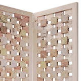 Benzara 3 Panel Wooden Screen with Interspersed Square Pattern, Cream BM228620 Cream Solid Wood BM228620