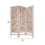 Benzara 3 Panel Wooden Screen with Interspersed Square Pattern, Cream BM228620 Cream Solid Wood BM228620