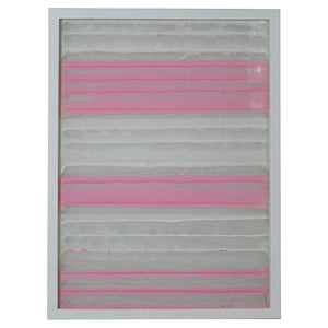 Benzara Rectangular Wooden Shadow Box with Abstract Horizontal Lines, Gray and Pink BM228626 Gray and Pink Solid Wood BM228626