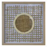 Wooden Shadow Box with Abstract Weaving Pattern, Brown and Cream