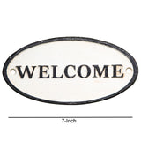 Benzara Oval Metal Frame Wall Sign with Welcome Typography, White and Black BM229313 White and Black Metal BM229313