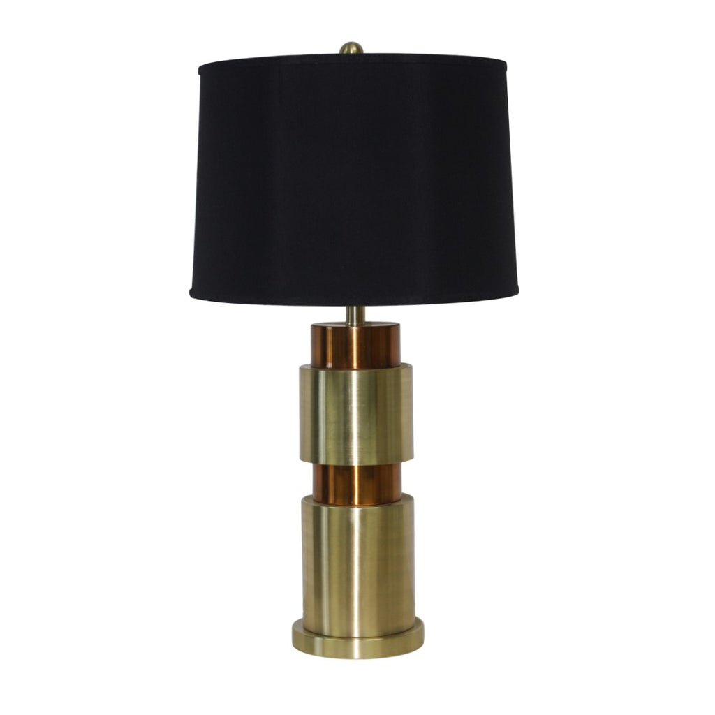 Benzara Metal Table Lamp with Cylindrical Pedestal Base, Black and Gold BM229451 Gold and Black Metal, Fabric and Paper BM229451