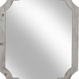 Benzara Wooden Frame Wall Mirror with Clipped Corners, Distressed White BM229459 White Solid wood, Mirror BM229459