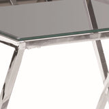 Benzara Diamond Shaped Metal Accent Table with Glass Top, Silver BM229488 Silver Metal and Glass BM229488