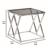 Benzara Diamond Shaped Metal Accent Table with Glass Top, Silver BM229488 Silver Metal and Glass BM229488