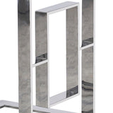 Benzara 22 Inch Metal Box Frame Glass Top Side Table, Silver BM229527 Silver Metal, Glass BM229527