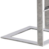 Benzara 22 Inch Metal Box Frame Glass Top Side Table, Silver BM229527 Silver Metal, Glass BM229527