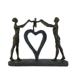 Benzara 15 Inch Polyresin Family Figurine with Heart Sculpture, Bronze BM229552 Brown Polyresin BM229552