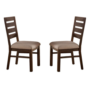 Benzara Ladder Back Side Chair with Distressed Detail, Set of 2, Brown and Beige BM229992 Brown and Beige Solid Wood, Veneer and Fabric BM229992