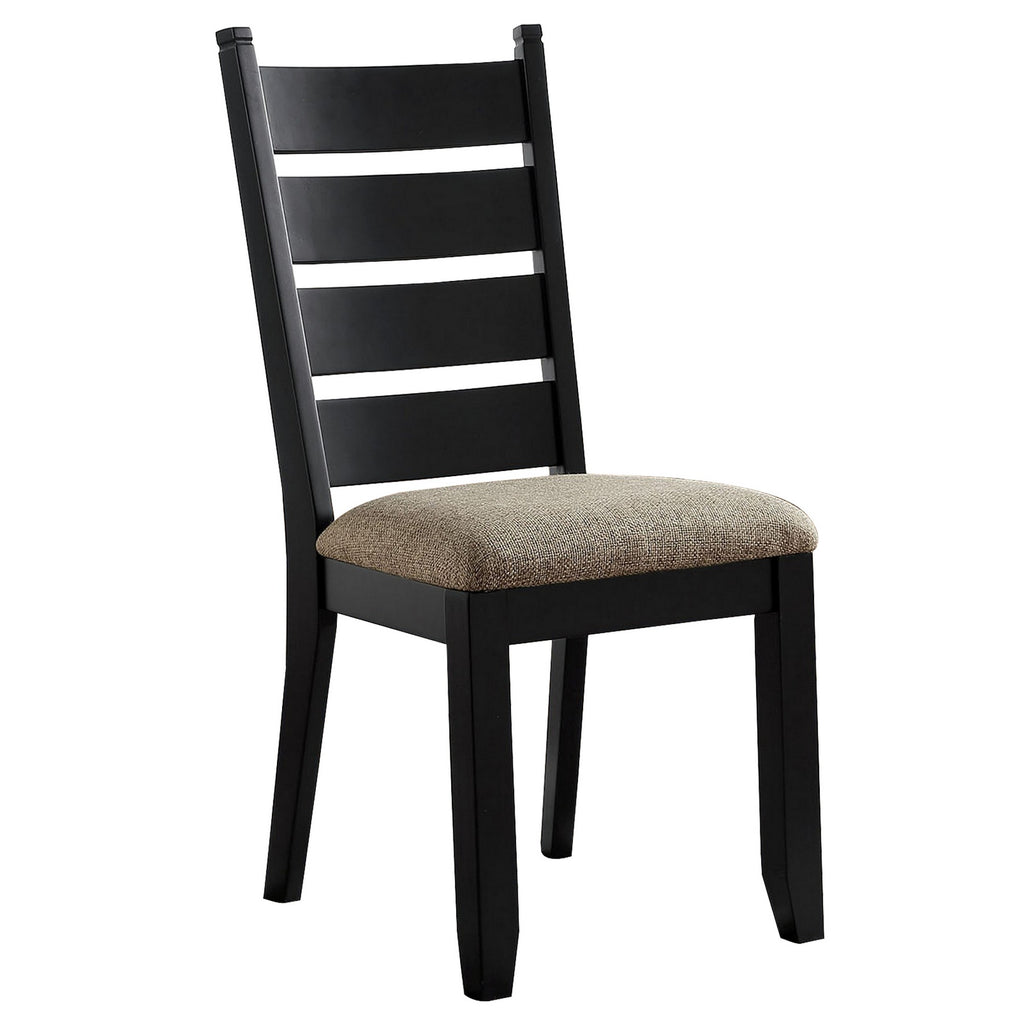 Benzara Dual Tone Side Chair with Ladder Curved Back, Set of 2, Black and Beige BM229997 Black and Beige Solid Wood, Veneer and Fabric BM229997