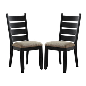Benzara Dual Tone Side Chair with Ladder Curved Back, Set of 2, Black and Beige BM229997 Black and Beige Solid Wood, Veneer and Fabric BM229997