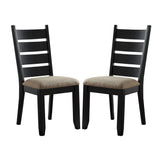 Dual Tone Side Chair with Ladder Curved Back, Set of 2, Black and Beige