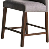 Benzara Fabric Counter Height Chair with Low Wingback, Set of 2, Gray and Brown BM229998 Gray and Brown Solid Wood, Veneer and Fabric BM229998