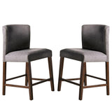 Benzara Fabric Counter Height Chair with Low Wingback, Set of 2, Gray and Brown BM229998 Gray and Brown Solid Wood, Veneer and Fabric BM229998