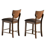 Benzara Fabric Counter Height Chair with Sloped Open Back,Set of 2, Walnut Brown BM230003 Brown Solid Wood, Veneer and Fabric BM230003