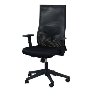 Benzara Adjustable Mesh Fabric High Back Office with Metal Star Base, Black BM230013 Black Fabric and Metal BM230013