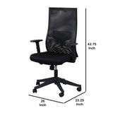 Benzara Adjustable Mesh Fabric High Back Office with Metal Star Base, Black BM230013 Black Fabric and Metal BM230013