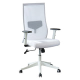 Benzara Adjustable Mesh Fabric High Back Office with Metal Star Base, White BM230014 White Fabric and Metal BM230014