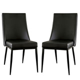 Contemporary Leatherette Side Chair with Metal Tapered Legs, Set of 2, Gray