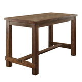 Benzara Rustic Plank Wooden Counter Height Table with Block Legs, Oak Brown BM230024 Brown Solid Wood and Veneer BM230024
