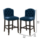 Benzara Nailhead Trim Fabric Bar Chair with Button Tufted Wingback, Set of 2, Blue BM230027 Blue Solid Wood, Veneer and Fabric BM230027
