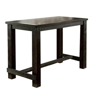 Benzara Rustic Plank Wooden Bar Table with Block Legs, Antique Black BM230029 Brown Solid Wood and Veneer BM230029