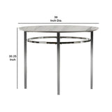 Benzara Contemporary Round Dining Table with Faux Marble Top, White and Chrome BM230032 White and Chrome Metal and Faux Marble BM230032