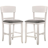 Wooden Counter Height Chair with Curved Back, Set of 2, White and Gray
