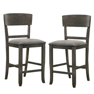Benzara Wooden Counter Height Chair with Curved Back, Set of 2, Charcoal Gray BM230035 Gray Solid Wood, Veneer and Fabric BM230035