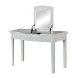 Benzara Transitional 2 Piece Wooden Vanity Table and Stool with 2 Drawers, White BM230036 White Solid Wood, Fabric and Mirror BM230036