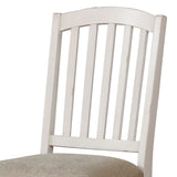 Benzara Cottage Wooden Side Chair with Slatted Backrest, Set of 2, Antique White BM230038 White Solid Wood, Veneer and Fabric BM230038