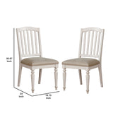 Benzara Cottage Wooden Side Chair with Slatted Backrest, Set of 2, Antique White BM230038 White Solid Wood, Veneer and Fabric BM230038