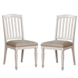 Cottage Wooden Side Chair with Slatted Backrest, Set of 2, Antique White