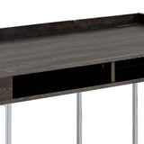 Benzara Wooden Desk with Metal Base and Open Compartments, Brown BM230049 Brown Solid Wood, Metal BM230049