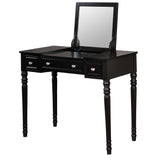 Benzara 2 Piece Vanity Set with Pull Up Mirror, Black BM230053 Black Solid Wood, Fabric BM230053