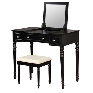 Benzara 2 Piece Vanity Set with Pull Up Mirror, Black BM230053 Black Solid Wood, Fabric BM230053