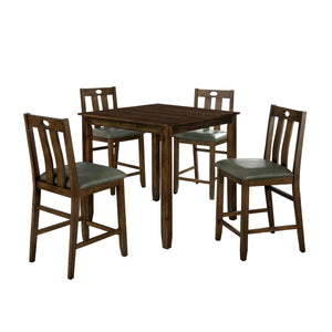 Benzara 5 Piece Wooden Counter Height Set with Square Table, Brown BM230056 Brown Solid Wood, Leatherette BM230056