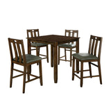 5 Piece Wooden Counter Height Set with Square Table, Brown