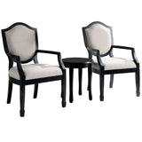 Wood and Fabric Accent Table and Chair Set, Black and Beige
