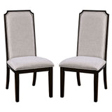 Benzara Fabric Side Chair with Wood Frame, Set of 2,Brown and Gray BM230070 Brown, Gray Solid Wood, Fabric BM230070