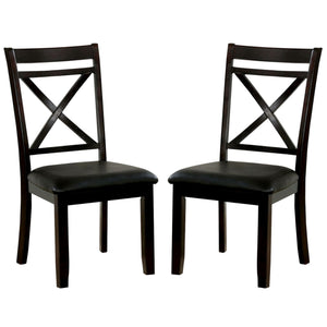 Benzara Open X Back Leatherette Seat Wood Chair, Set of 2, Dark Brown BM230079 Brown Solid Wood, Leatherette BM230079