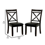Benzara Open X Back Leatherette Seat Wood Chair, Set of 2, Dark Brown BM230079 Brown Solid Wood, Leatherette BM230079