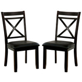 Open X Back Leatherette Seat Wood Chair, Set of 2, Dark Brown